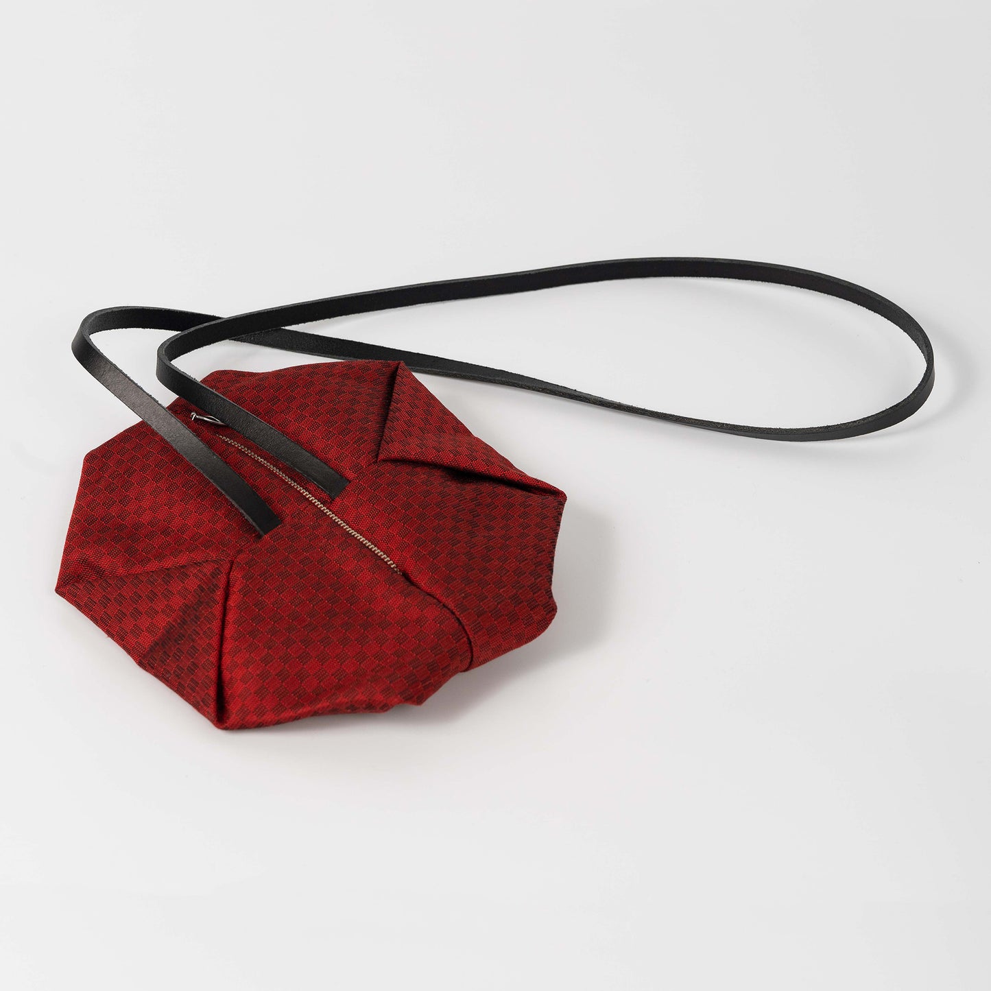 Red-Checked Silk & Metallic Yarn Handbag