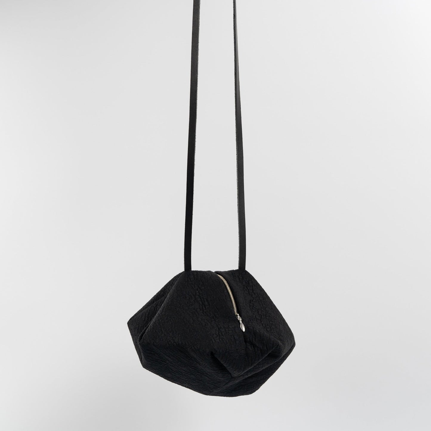 Black Silk & Wool Handbag, Geometric Pattern