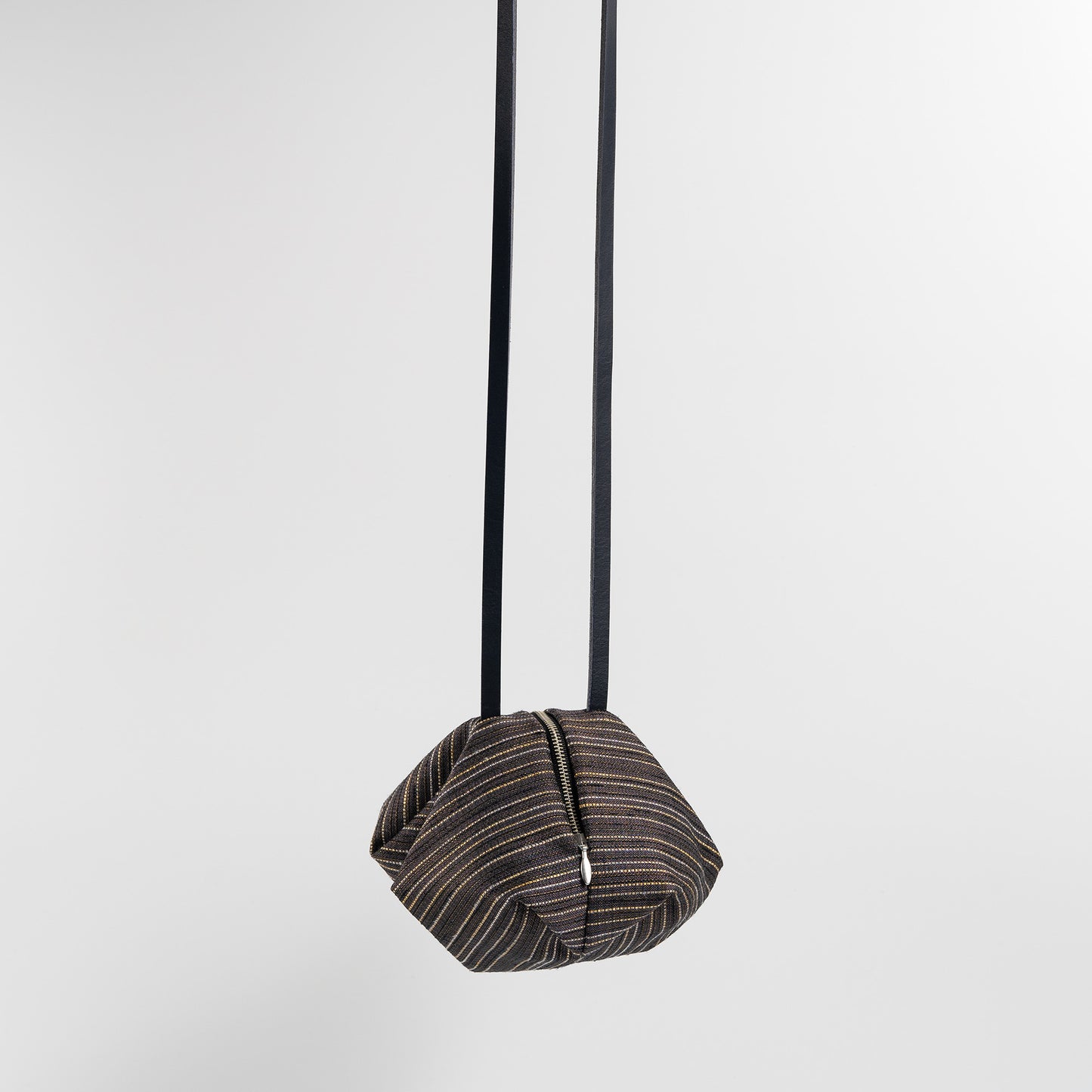 Brown Striped Silk & PE Handbag