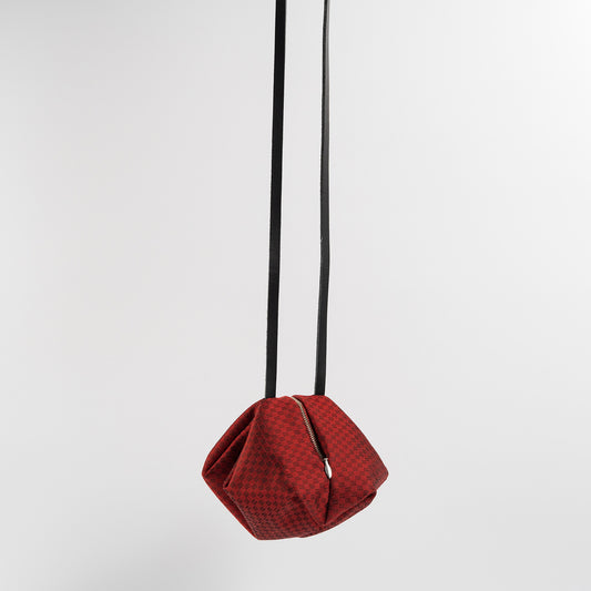 Red-Checked Silk & Metallic Yarn Handbag