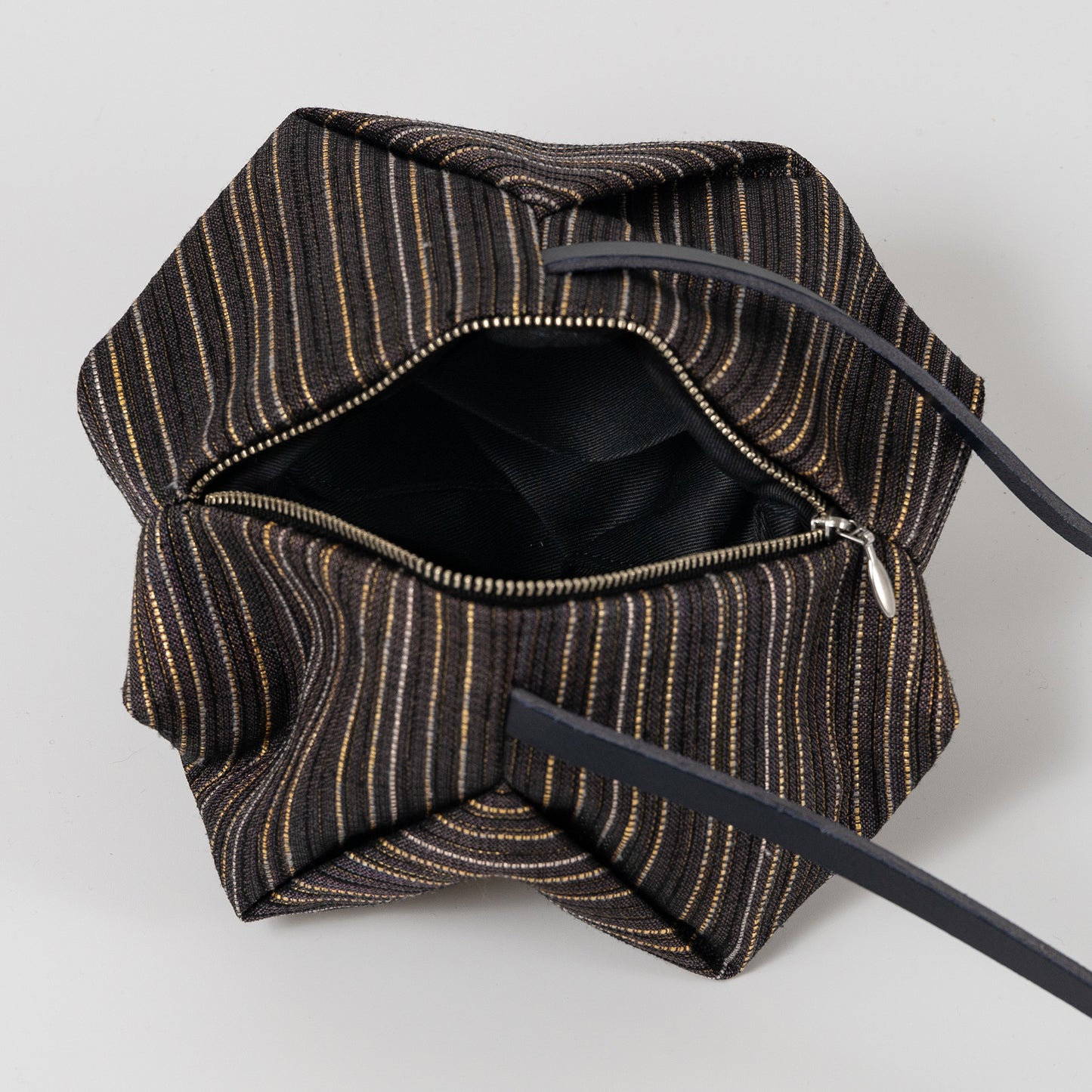 Brown Striped Silk & PE Handbag