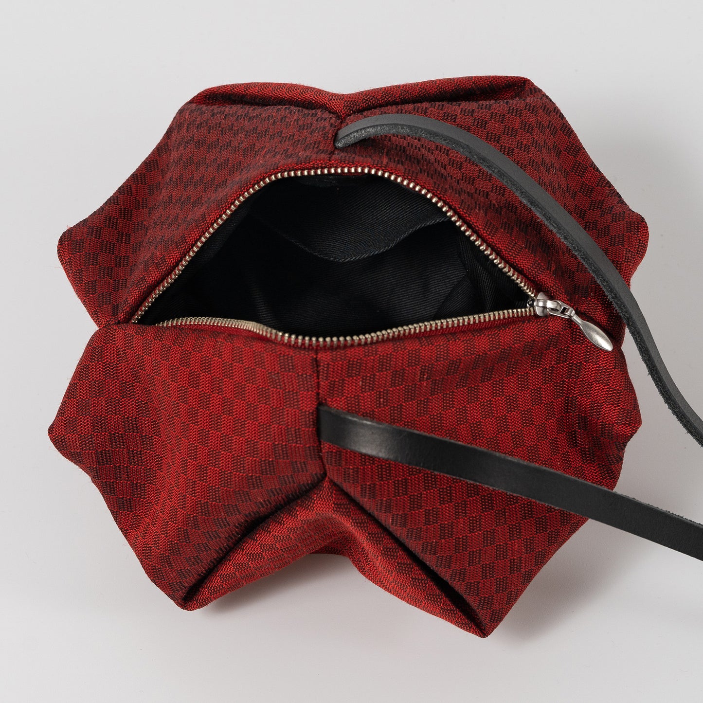 Red-Checked Silk & Metallic Yarn Handbag